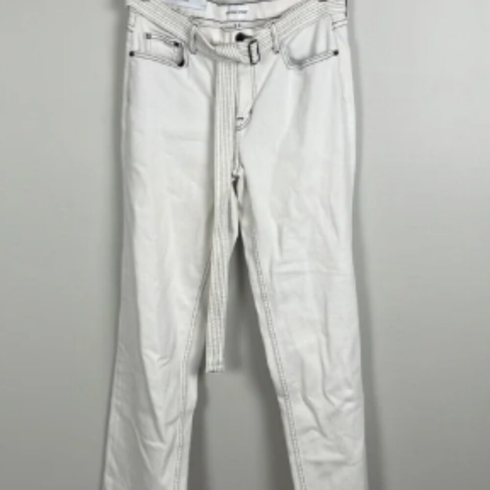 Cotton Citizen Straight Leg Belted White Jeans w Black Accents. Size 28.